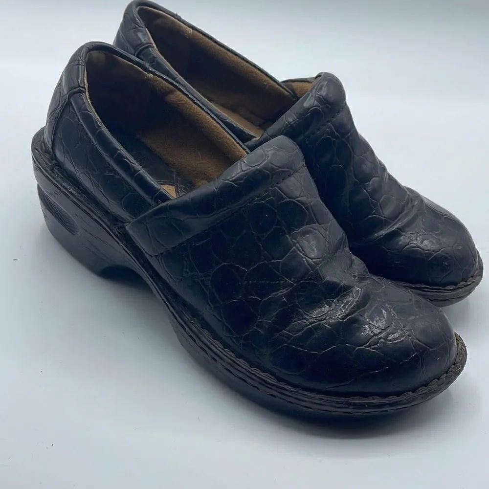 B.O.C Women's Clog Shoes Heeled Slip On Reptile Print C45757 Black Size 38
